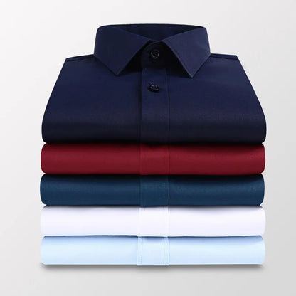 Men's Long-Sleeved Lapel Shirts - Business Casual in Black, White, Blue, & Pink - Stylish Formal Wear for Spring & Autumn