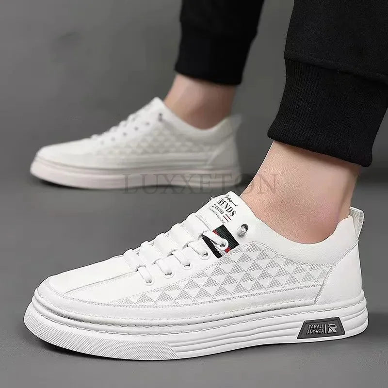 Men Leather Casual Shoes 2024 Summer New Fashion Leather Casual Outdoor Walking Men White Casual Sports Shoes