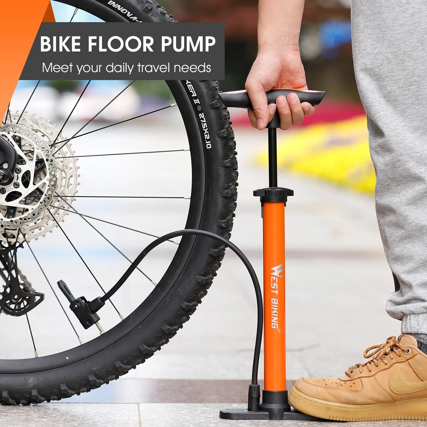 WEST BIKING 160PSI High-Pressure Bicycle Floor Pump – Schrader & Presta Valve for Bike, Ball, Motorcycle, Car Tires