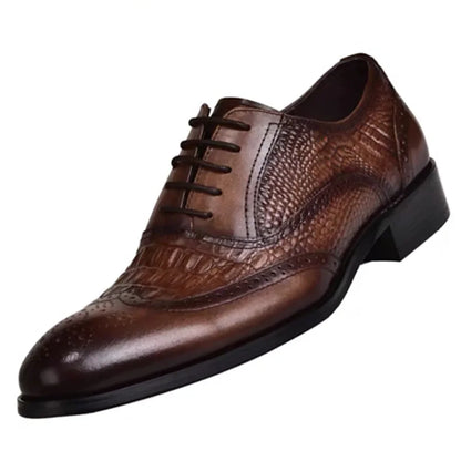 Men's Casual Brock Oxford Shoes – Retro Crocodile Leather Formal Footwear for Spring & Autumn 2022