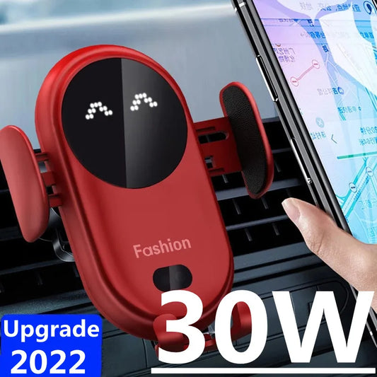 30W Wireless Car Charger & Phone Mount – Fast Charging, Intelligent Infrared Sensor, 360° Rotation