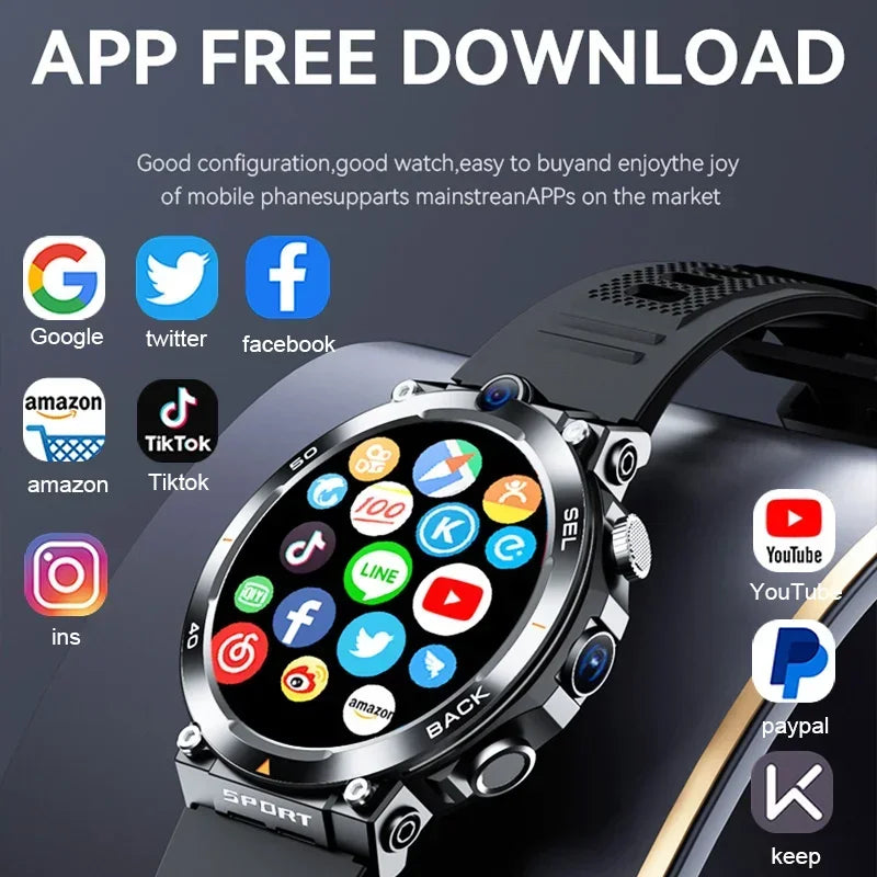 2024 4G SIM Card Smart Watch – Android OS, 16GB ROM, GPS, WIFI, HD Dual Cameras, Video Calls & Recording for Men"