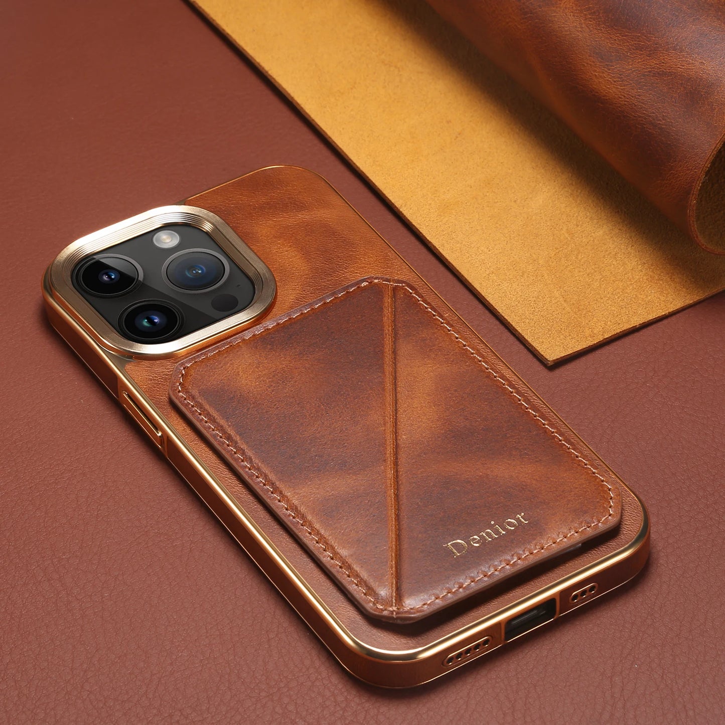 Luxury Cowhide Leather Card Holder Phone Case for iPhone 15/14/13/12 Pro Max