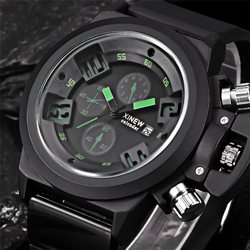 Men's Big Brand Sports Watch – Military Style Quartz Watch with Date, Rubber Band | Casual Gift for Boys & Students
