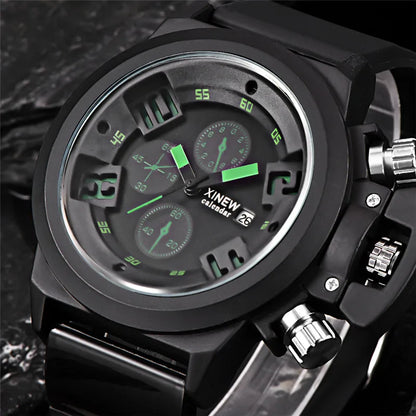 Men's Big Brand Sports Watch – Military Style Quartz Watch with Date, Rubber Band | Casual Gift for Boys & Students