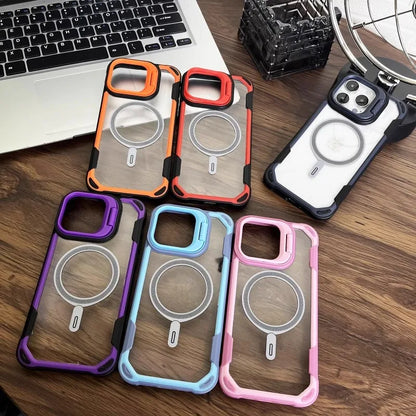 Luxury dual color lens frame holder magsafe charging phone case for iPhone 15 14 13 Pro Max magnetic full shockproof hard cover