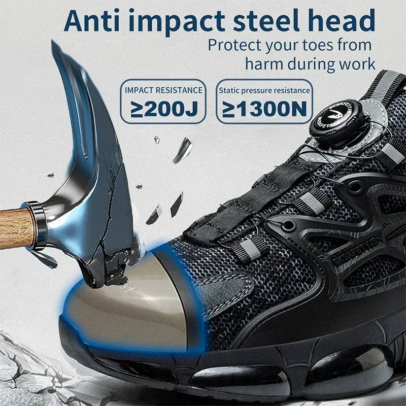 New Rotating Button Steel Toe Work Sneakers – Indestructible, Puncture-Proof Safety Boots for Men