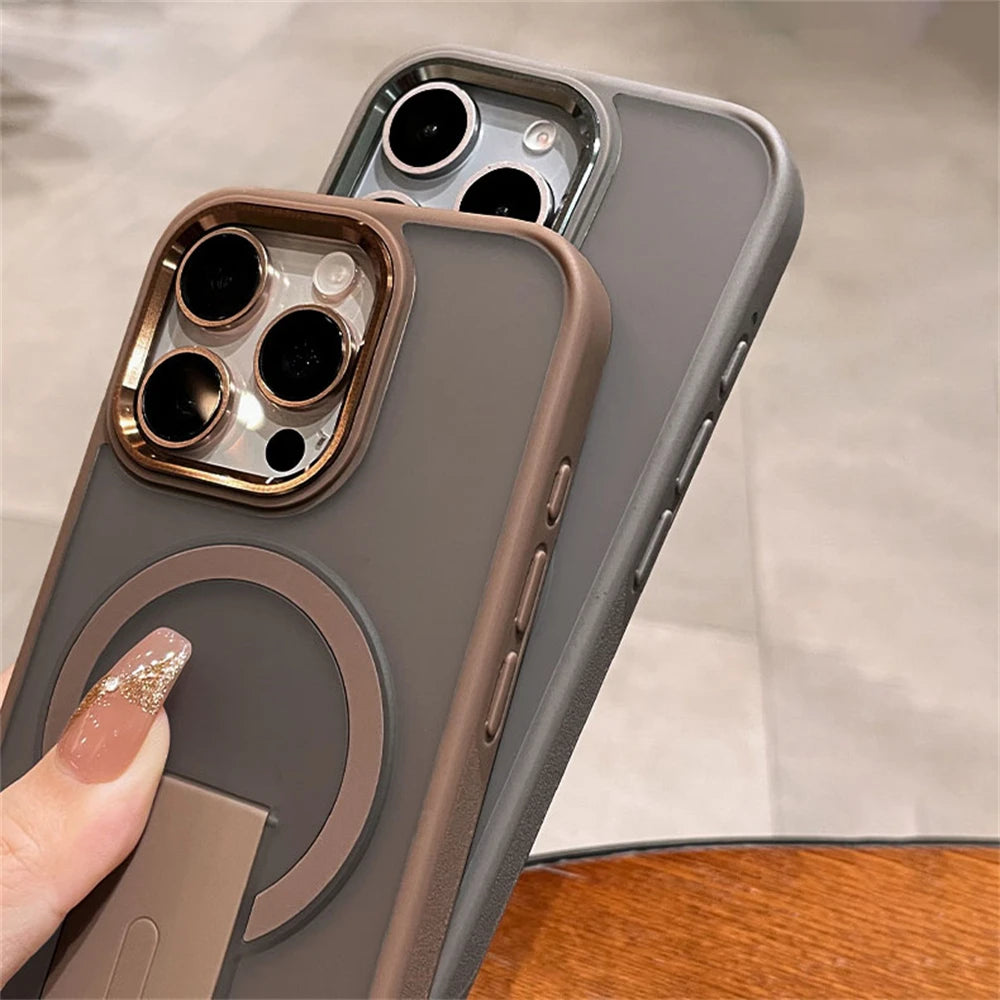 Folding Stand Holder Magnetic Matte Case For iPhone 16 Pro Max 15 14 Plus 13 12 11