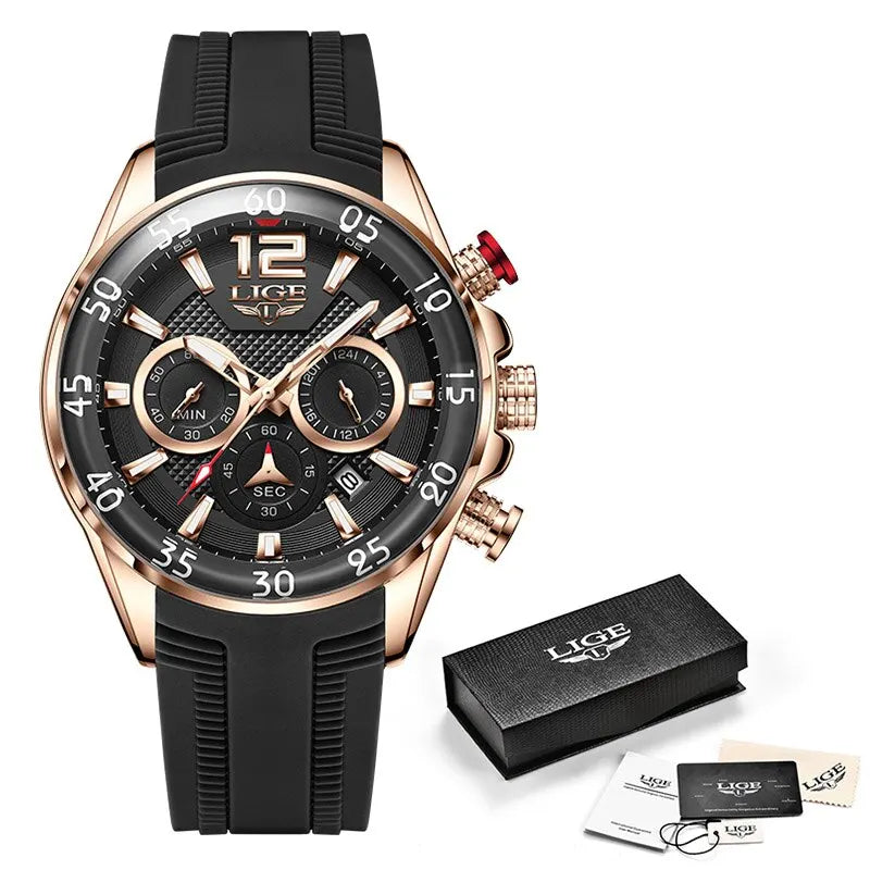 2024 LIGE Fashion Men Watches Sport Quartz Watch Man Brand Luxury Wristwatches Chronograph Waterproof Casual Clock Montre Homme