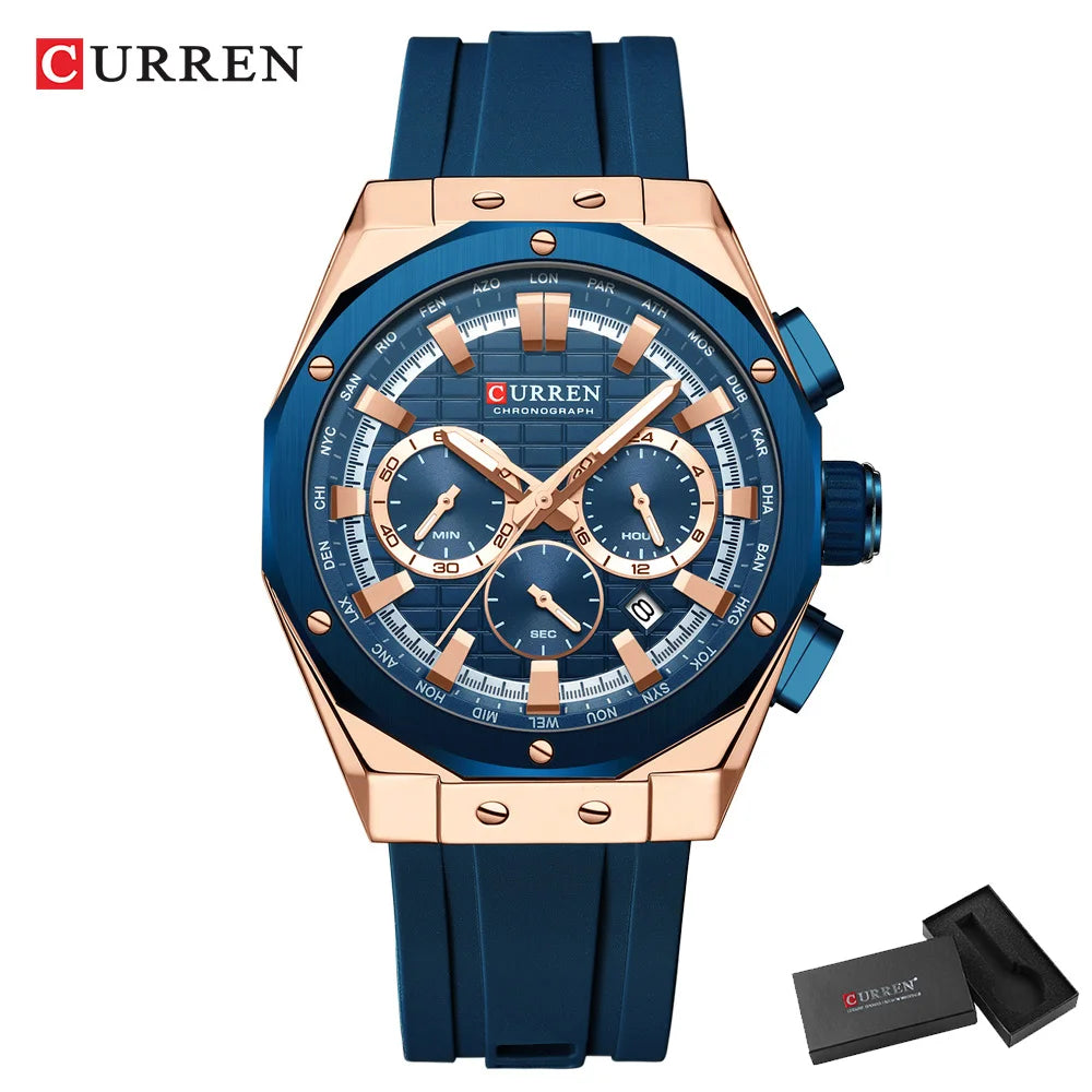 Men’s Casual Sports Quartz Watch – Business Chronograph Wristwatch with Date & Silicone Band