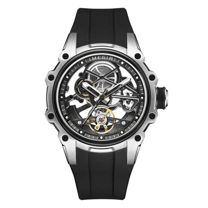 MEGIR Men's Skeleton Automatic Mechanical Watch – Luminous Waterproof Sport Wristwatch with Stainless Steel Case & Silicone Strap