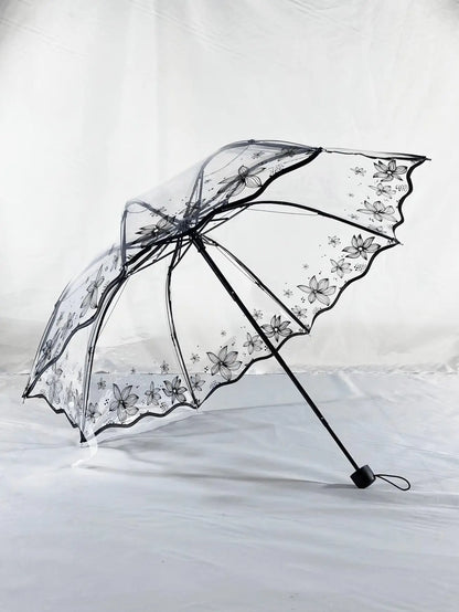 1 trendy edge retro transparent umbrella - three-fold transparent folding umbrella -PVC material, suitable for travel photograph