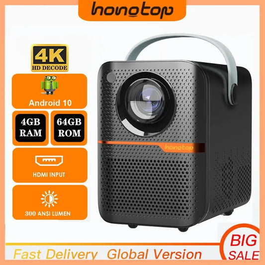 HONGTOP Android Smart Mini Projector – 300 ANSI Lumen, Portable 4K Projector with WiFi & Bluetooth, 1080P Home Movie Theater Beamer