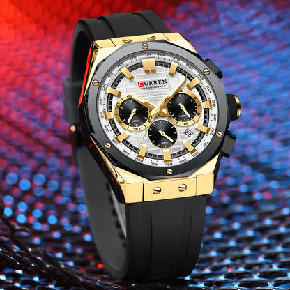 Men’s Casual Sports Quartz Watch – Business Chronograph Wristwatch with Date & Silicone Band