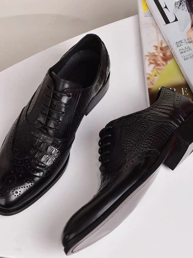 Men's Casual Brock Oxford Shoes – Retro Crocodile Leather Formal Footwear for Spring & Autumn 2022