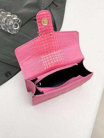 Crocodile Embossed Shoulder Bags For Women Flap PU Leather Fashion Rhinestone Decor Small Square Crossbody Bag Designer Handbag