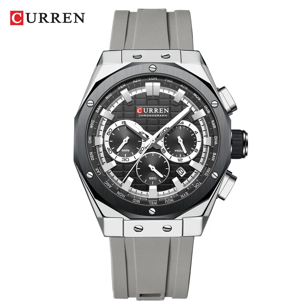 Men’s Casual Sports Quartz Watch – Business Chronograph Wristwatch with Date & Silicone Band
