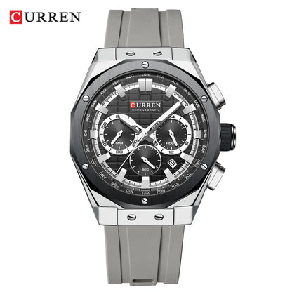 Men’s Casual Sports Quartz Watch – Business Chronograph Wristwatch with Date & Silicone Band