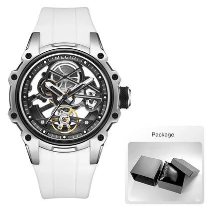 MEGIR Men's Skeleton Automatic Mechanical Watch – Luminous Waterproof Sport Wristwatch with Stainless Steel Case & Silicone Strap