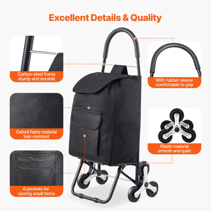 SucceBuy 36L 110Lbs Grocery Cart Folding Shopping Cart Hand-pulled Trolley Household Portable Storage Stair Climbing Handcart