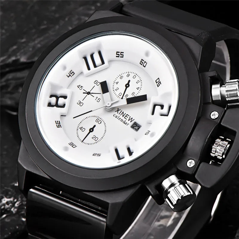 Men's Big Brand Sports Watch – Military Style Quartz Watch with Date, Rubber Band | Casual Gift for Boys & Students