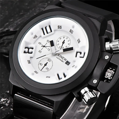 Men's Big Brand Sports Watch – Military Style Quartz Watch with Date, Rubber Band | Casual Gift for Boys & Students