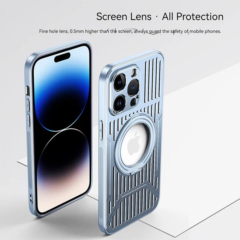 For Iphone 15 14 13 Pro Max Phone Case Metal Heat Dissipation Rotating Magnetic Suction Bracket Electroplating Frame Back Cover