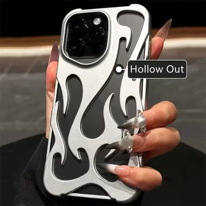 Fashion Matte 3D Hollowed Flame Phone Case For iPhone 16 15 14 13 12 11 Pro Max 16