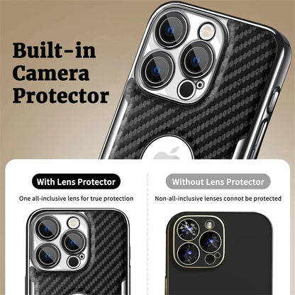 Business Plating Carbon Fiber Case for iPhone 15 Pro Max 14Pro 13Pro Camera Protector PC Leather Cover for iPhone 13 14 Pro Max