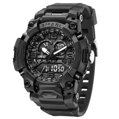 SMAEL Fashion Sports Casual Electronic Man Watch Dual Digital Display Silicone Strap Luminous Waterproof Alarm Watches for Men