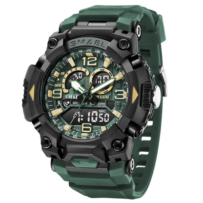 SMAEL Fashion Sports Casual Electronic Man Watch Dual Digital Display Silicone Strap Luminous Waterproof Alarm Watches for Men