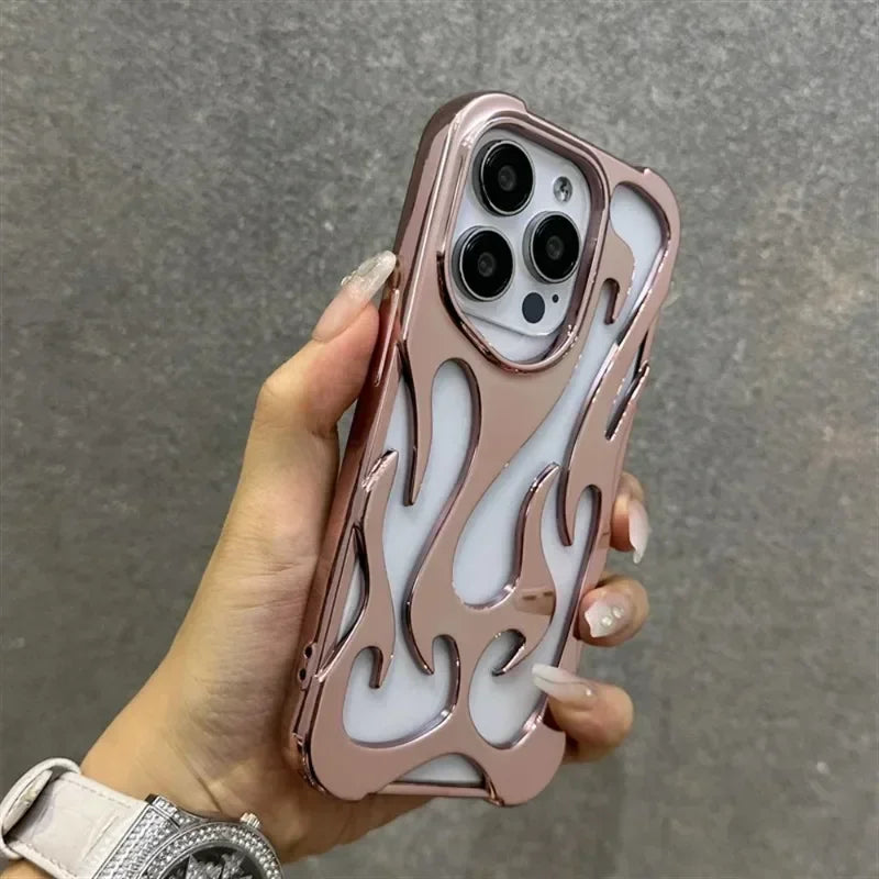 Fashion Matte 3D Hollowed Flame Phone Case For iPhone 16 15 14 13 12 11 Pro Max 16