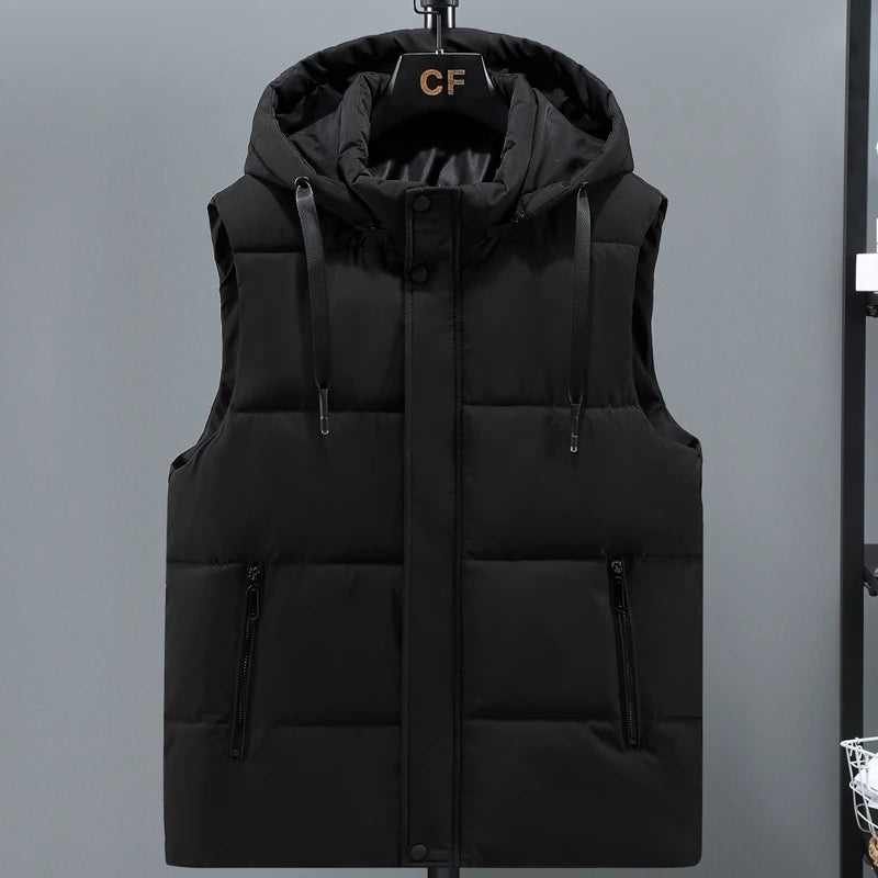 Autumn Winter Vest for Men 2024, Thick Warm Hooded Sleeveless Jacket