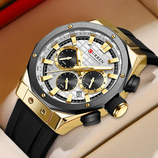 Men’s Casual Sports Quartz Watch – Business Chronograph Wristwatch with Date & Silicone Band