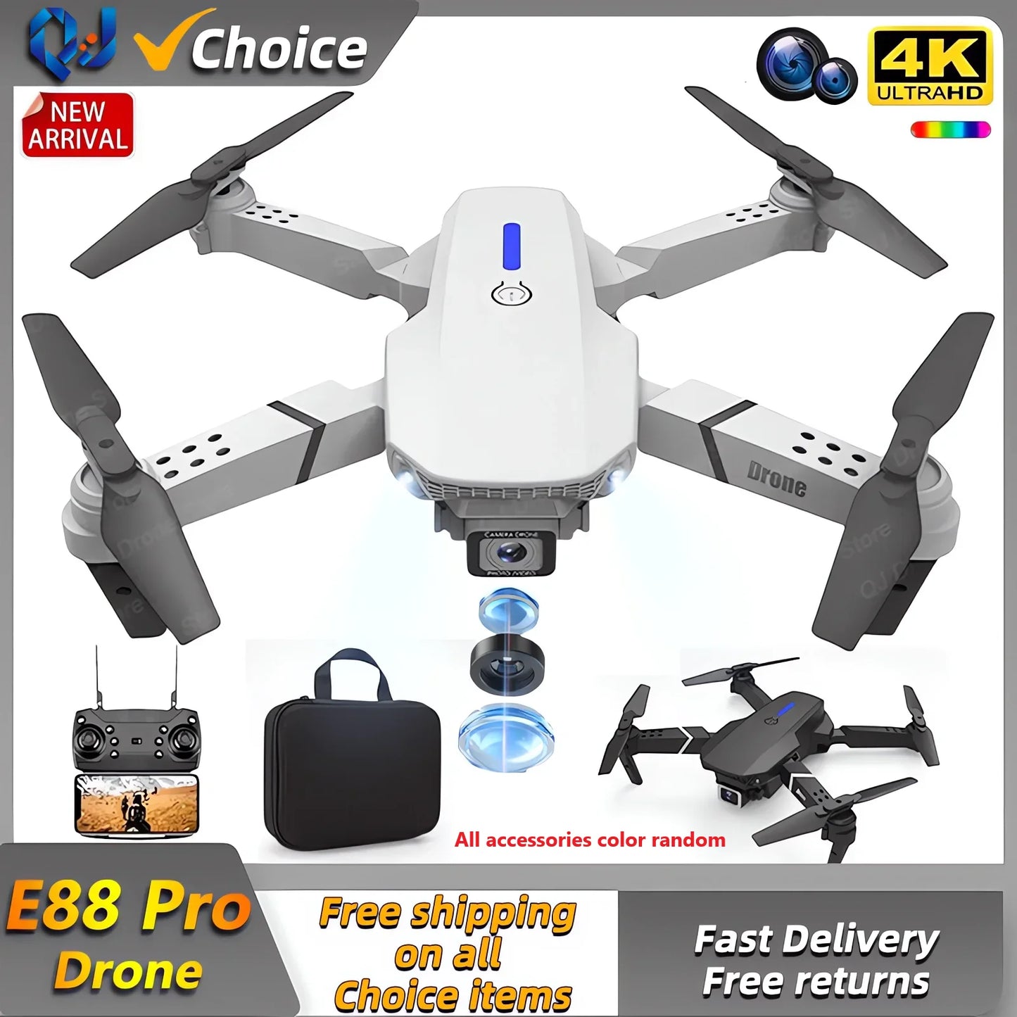 2024 E88Pro RC Drone – 4K Professional with 1080P Wide Angle HD Camera, Foldable Design, WIFI FPV & Height Hold