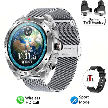 2-in-1 Smart Watch with TWS Bluetooth Earphones – HiFi 9D Sound, Bluetooth Calling, Sports Fitness Tracker for Men & Women