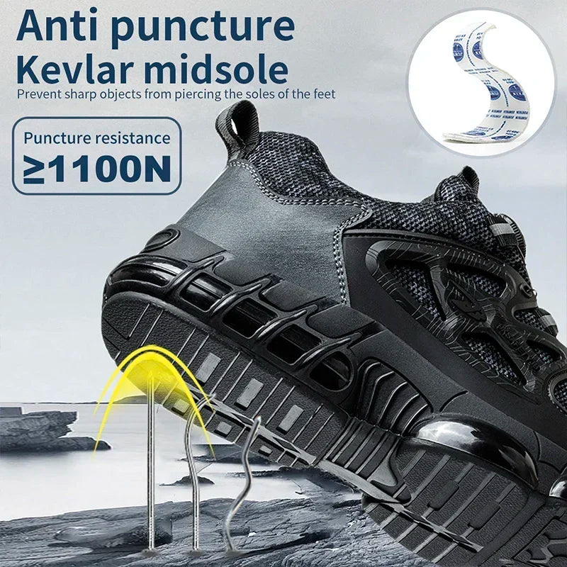 New Rotating Button Steel Toe Work Sneakers – Indestructible, Puncture-Proof Safety Boots for Men