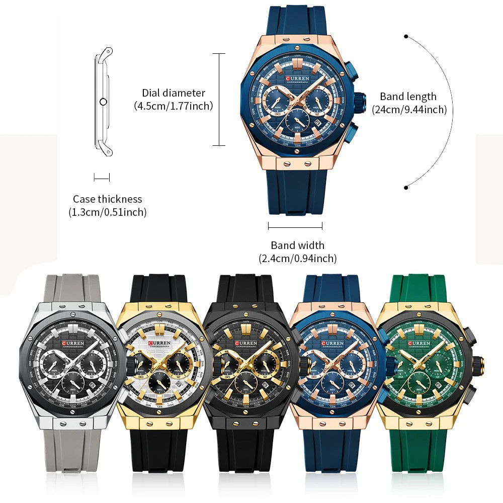 Men’s Casual Sports Quartz Watch – Business Chronograph Wristwatch with Date & Silicone Band