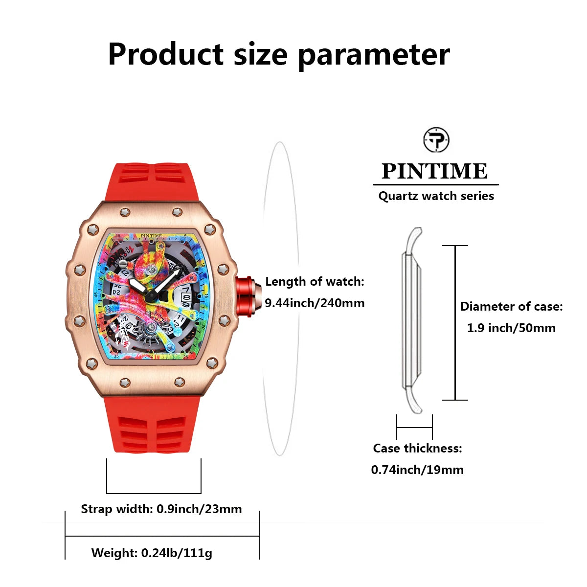 Luxury Tonneau Men’s Watch – Fashion Quartz Wristwatch with Graffiti Dial, Auto Date & Waterproof Sport Design