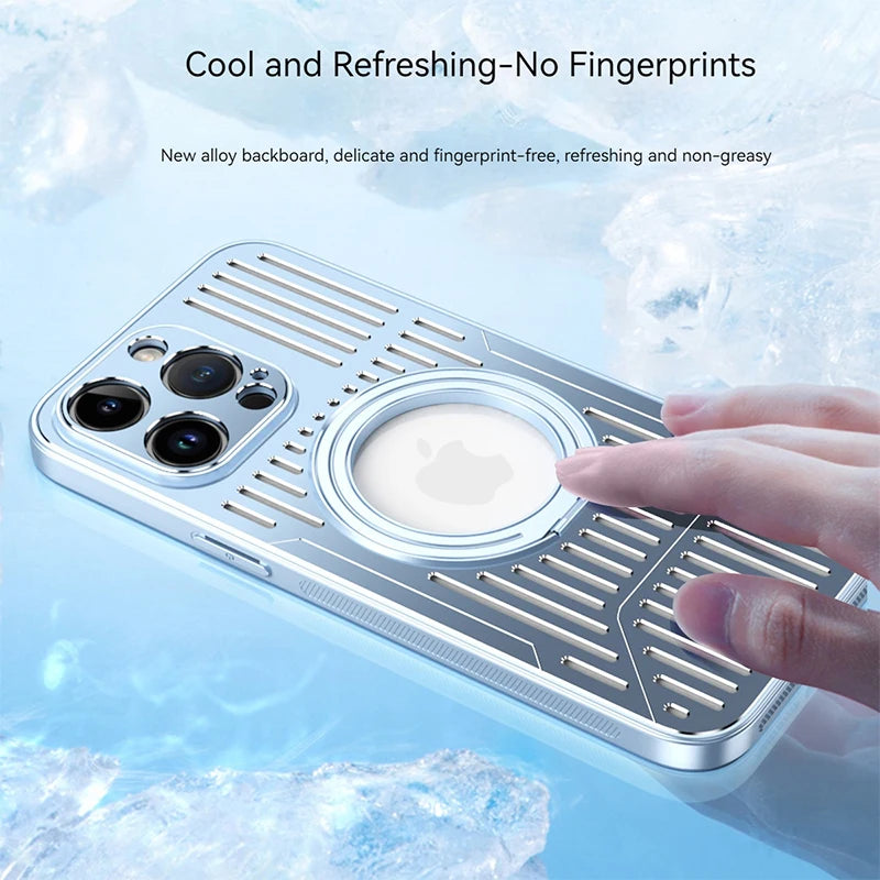 For Iphone 15 14 13 Pro Max Phone Case Metal Heat Dissipation Rotating Magnetic Suction Bracket Electroplating Frame Back Cover