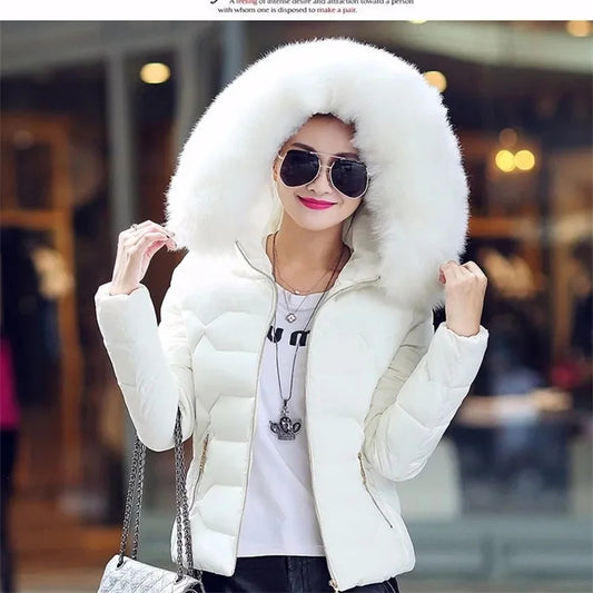 2024 New Women’s Hooded Cropped Parka - Fake Fur Down Jacket for Autumn & Winter - Warm Puffer Coat