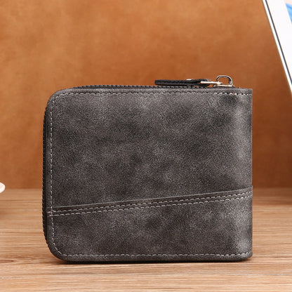 2024 new men's wallet short horizontal style fashion stitching three fold zipper pocket pocket multi-functional retro casua