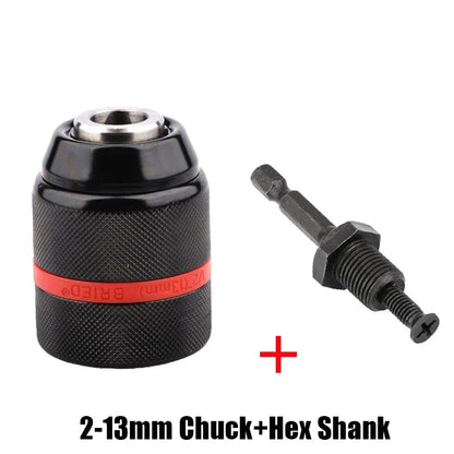 2-13mm Keyless Threaded Metal Drill Chuck, Hex Shank/SDS/Square Quick Grip Adapter, Chuck for Drill Bits Screwdriver Tap&Sockets