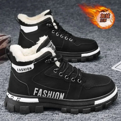 Men Snow Boots  Winter Anti Slip Plush Indoor Warm Cold Proof Snow Boots High Top Platform Lace Up Outdoor Sport Work Boots