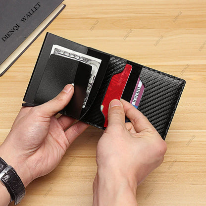 Carbon Fiber Slim Aluminum Men Wallet ID Credit Card Holder Mini RFID Wallet Automatic Pop up Bank Card Case Black Vallet 2023