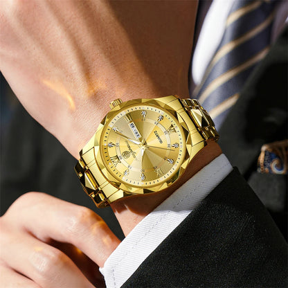 PENGAGAR Top Brand Luxury Man Wristwatch Waterproof Luminous Date Week Men Watches Stainless Steel Quartz Men's Watch Male reloj