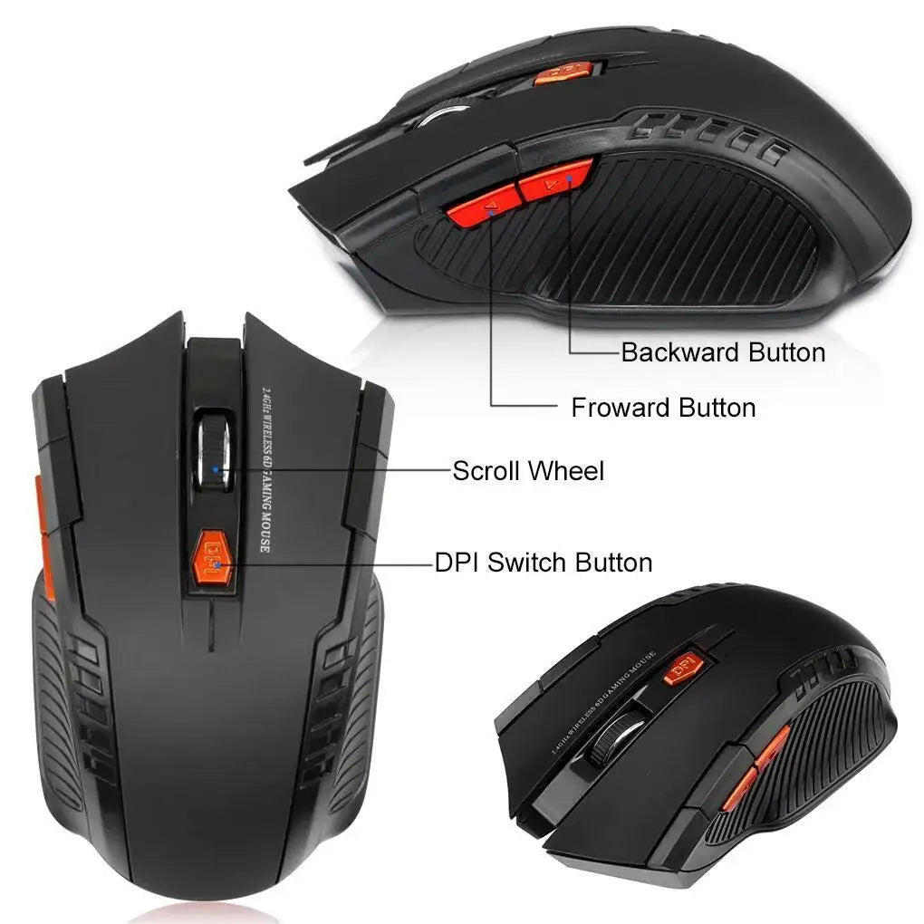 2.4G Wireless Mouse – 1600 DPI Optical Gaming Mouse with 6 Buttons and USB Receiver for PC and Laptop Accessories