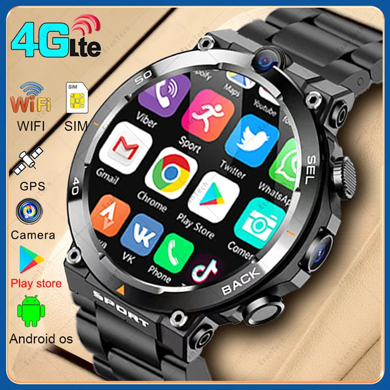 2024 4G SIM Card Smart Watch – Android OS, 16GB ROM, GPS, WIFI, HD Dual Cameras, Video Calls & Recording for Men"