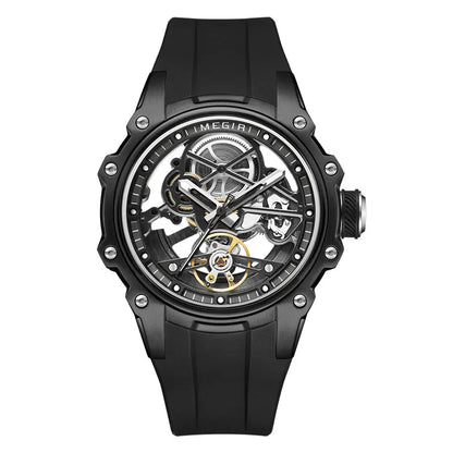 MEGIR Men's Skeleton Automatic Mechanical Watch – Luminous Waterproof Sport Wristwatch with Stainless Steel Case & Silicone Strap