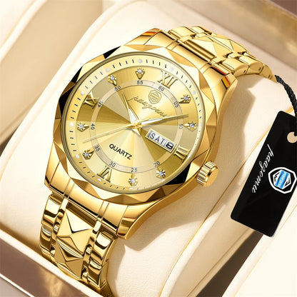 PENGAGAR Top Brand Luxury Man Wristwatch Waterproof Luminous Date Week Men Watches Stainless Steel Quartz Men's Watch Male reloj